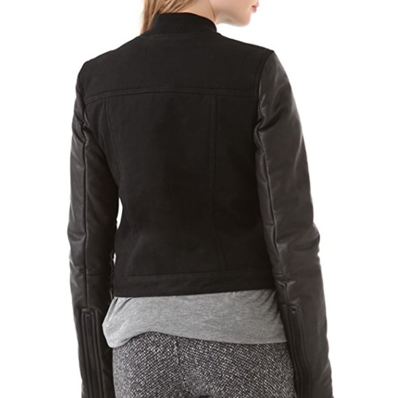 T by Alexander Wang bomber leather sleeve jacket - Picture 12 of 12
